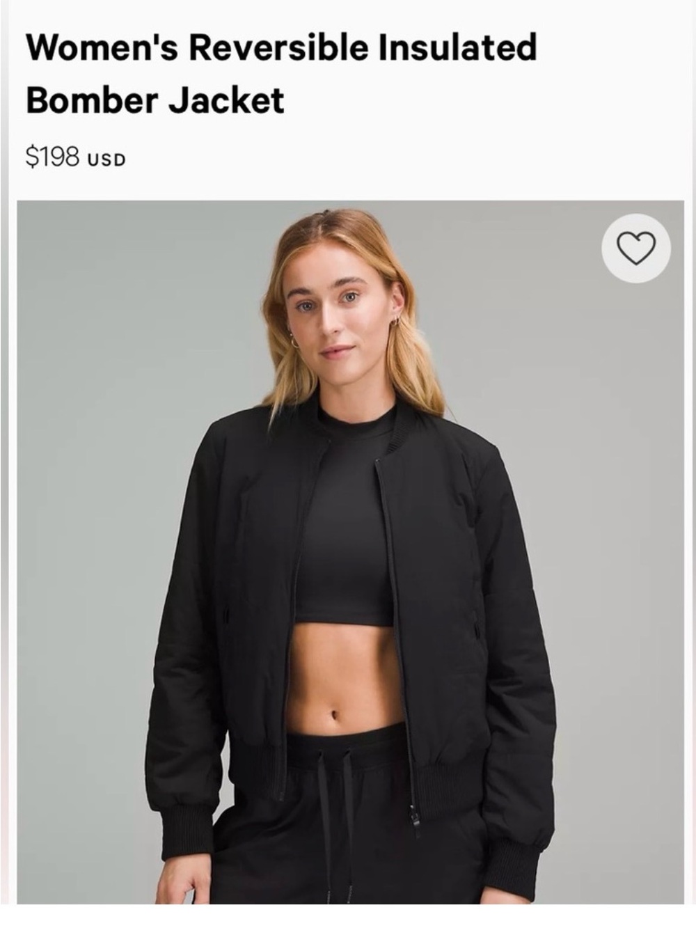 lululemon athletica Women's Black Reversible Insulated Bomber Jacket